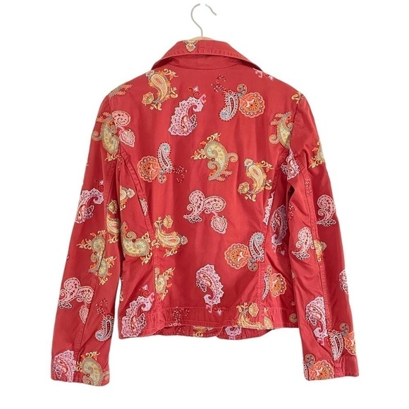 Johnny Was Paisley Floral Embroidered Twill Cotton Jacket Red Orange Medium - Picture 2 of 14
